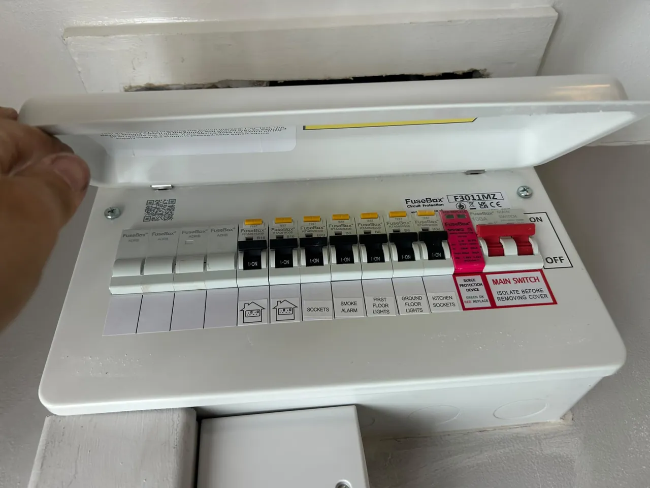 New consumer unit with labelled MCBs and RCBOs fitted by VE Electrical Services in South Wales